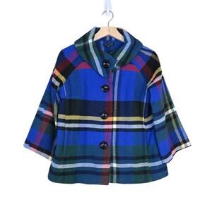 For Cynthia Womens S Button Down Wool Blend Plaid Jacket Coat